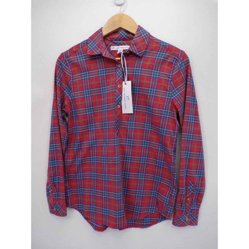 New Southern Tide Womens Popover Shirt Long Sleeves Ski Patrol Plaid Size XS